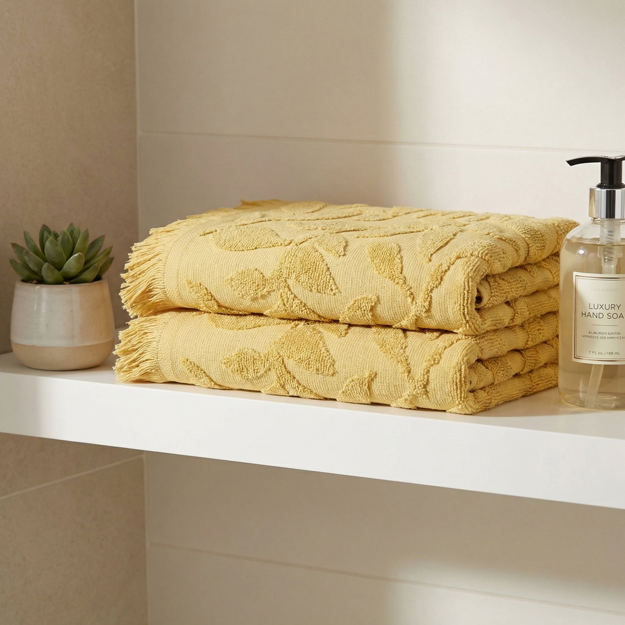 REGALWOVEN Jacquard Pattern Boho Decorative Hand Towels, Cotton Turkish Absorbent Soft Hand Towel for Bathroom, Kitchen, Hotel, Spa Yellow 1-Piece