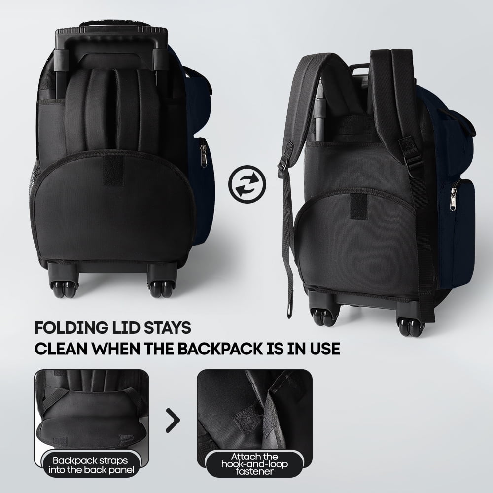 20" Rolling Backpack for Women Men,2 in 1 Carry On Travel Backpack with Wheels & Telescopic Handle for Work, Weekend, School & Short Trips, Blue, JH2560