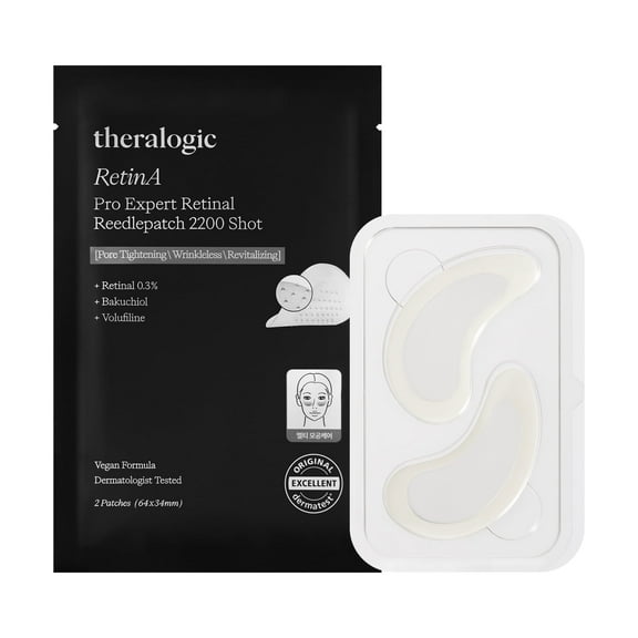 Theralogic RetinA Pro Expert Retinal Reedlepatch 2200 Shot | Retinal 0.3% + Bakuchiol + Volufiline | Pore Tightening, Wrinkle Care & Skin Revitalizing Microneedle Patch (2 Patches)