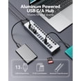 thumbnail image 2 of Powered USB 3.0 Hub, 13 Ports Powered USB Hub with SD/TF Card Reader, Aluminum USB Splitter with Individual On/Off Switches, 12V/3A 36W Power Adapter for PC/Laptops, 2 of 7