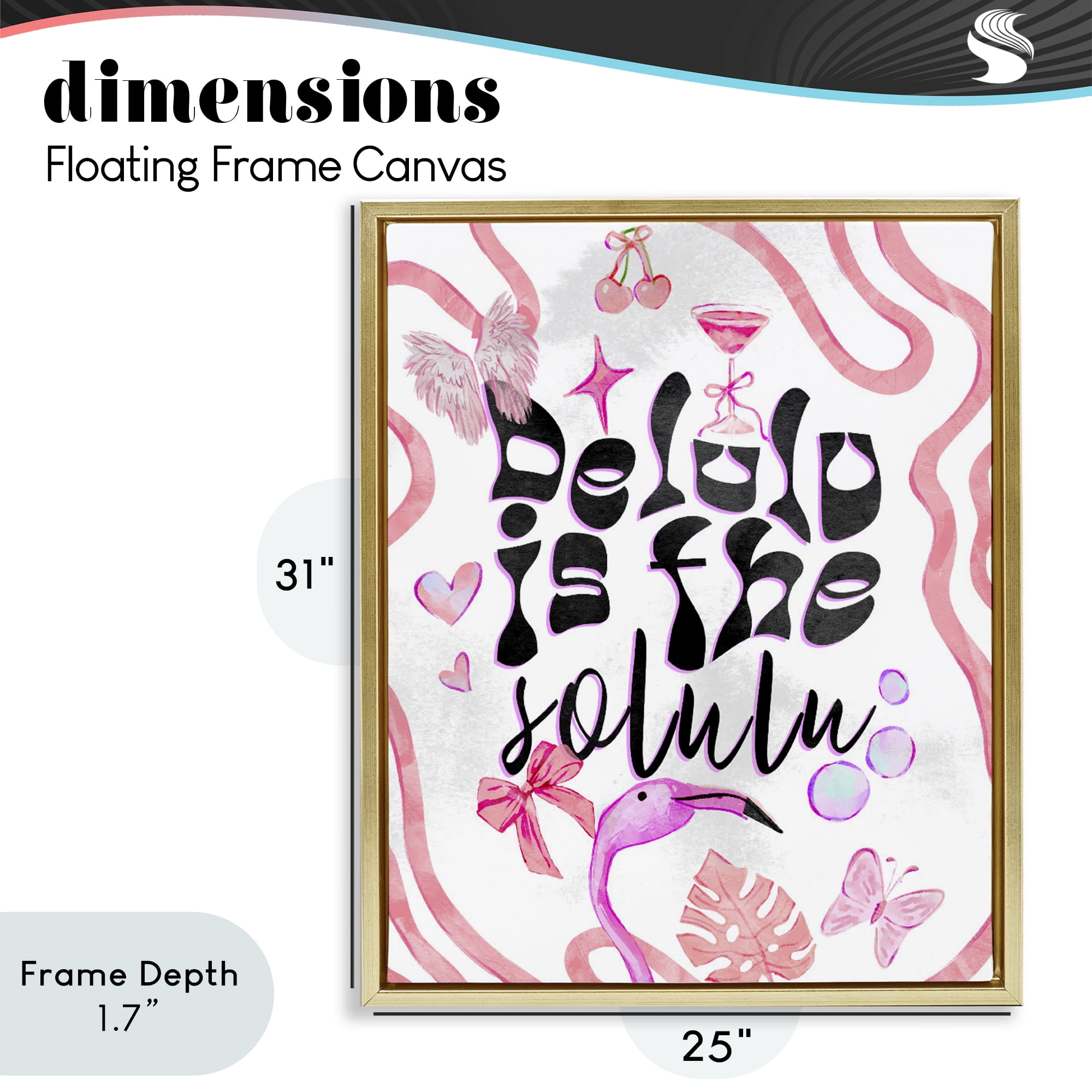 Stupell Industries Delulu Is The Solulu Gold Framed Floater Canvas Wall Art, design by Ziwei Li