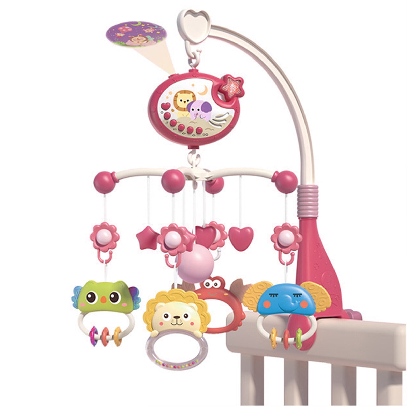 IFCOW Baby Crib Mobile with Music & Lights, Star Projection Mobile + Remote Control, Timing Function, Rotation, Hanging Rotating Animals Rattles, Baby Crib Toys for Boys Girls