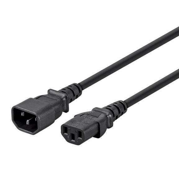 Monoprice Extension Cord - 6 Feet - Black | IEC 60320 C14 to IEC 60320 C13, 14AWG, 15A/1875W, 3-Prong