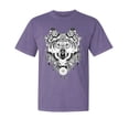 thumbnail image 1 of Wild Bobby, Drawn Tribal Wolf, Animal Lover, Garment-Dyed Washed Look Short Sleeve T-Shirt, Purple, Large, 1 of 3