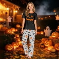 thumbnail image 2 of Halloween Family Pajamas Matching Set - 2 piece Pumpkin Face Short Sleeve Top and Pants Sleepwear,Cartoon Spooky Theme Halloween Pajamas for Family Photos for M Pjs, 2 of 8