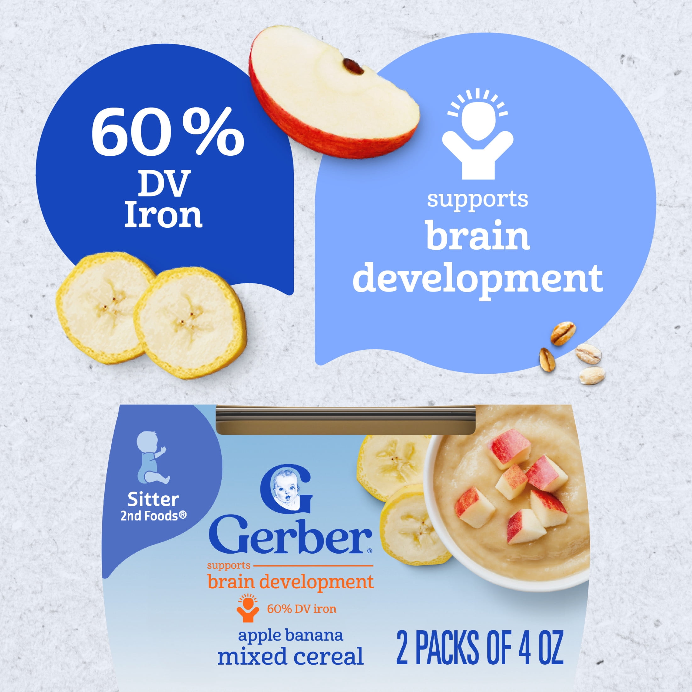 Gerber Stage 2 Baby Food, Apple Banana Mixed Cereal Puree Tubs, Baby Cereal 8 oz