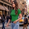 thumbnail image 2 of WULMLEO Women Short Sleeve Tops Crewneck Ribbed Knit Fitted Tshirts Dressy Casual Basic Tee 2026 Summer Shirts Green S, 2 of 4
