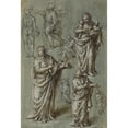 thumbnail image 2 of Aurelio Luini 11x14 Gold Ornate Wood Frame and Double Matted Museum Art Print Titled - Sheet of Studies of Various Figures (1570s), 2 of 4