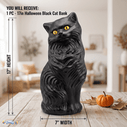 PMU Halloween Black Cat - Blow Mold Plastic Cat Statue - Perfect Décor for Halloween, Home, Yard, Lawn, Garden, Indoor and Outdoor - Best for Party Favors and Supplies - (Yellow Eyes) 17 Inch Pkg/1