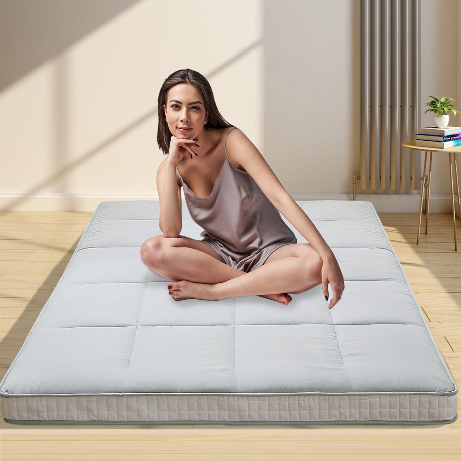 MOPHOTO Gray Floor Mattress with Storage Bag Japanese Futon Mattress Extra Thick Folding Sleeping Pad Futon Mattress Portable Camping Mattress, Queen
