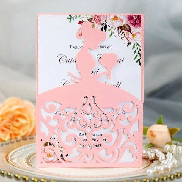 Tarjetas de invitación con sobres, tarjeta de felicitación con purpurina para niña, suministros para fiesta de compromiso y boda, invitación de bautismo, 10 unidades