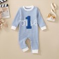 thumbnail image 2 of 12-18 Months Infant Boys Girls Fall Winter Striped Romper,Cute Graphic Long Sleeve Baby Jumpsuit 3 6 9 12 18 Months,Blue, 2 of 9