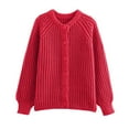 thumbnail image 5 of Casual Long Sleeve Crewneck Button Down Cardigan Sweater Knit Outwear, Red XL, Size S-XL, 5 of 9