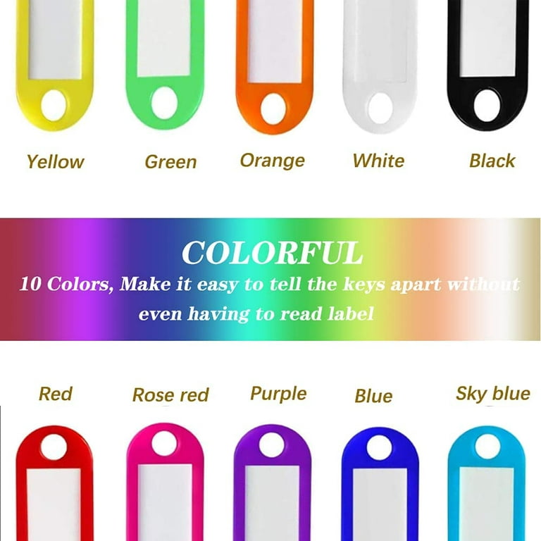 Dockapa 10pcs Key Tags with Labels and Split Rings,Sturdy & Durable Plastic Key Fobs,Keychain ID Name Tags,Keychains with Tag for Hotel,Office,School