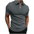 thumbnail image 2 of safuny Men's Slim Basic Shirts Lined Pullover Activewear Casual Workout Summer Relaxed Trendy Solid Color Tops Short Sleeve Quarter Zipper Lapel Tees Dark Gray M, 2 of 6