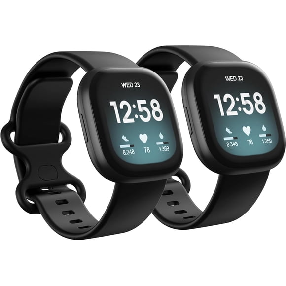 MYKOMI 2 Pack Waterproof Bands Compatible with Fitbit Versa 3 / Fitbit Versa 4 / Fitbit Sense/Sense 2 Bands, Classic Soft Sports Replacement Wristbands for Women Men