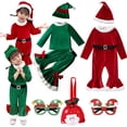 thumbnail image 1 of Disfraz de elfo de Año Nuevo 2025 para niña, conjunto de traje de Papá Noel verde con sombrero, conjunto de vestido de fiesta de Navidad elegante para niños, actuación, 1 of 5