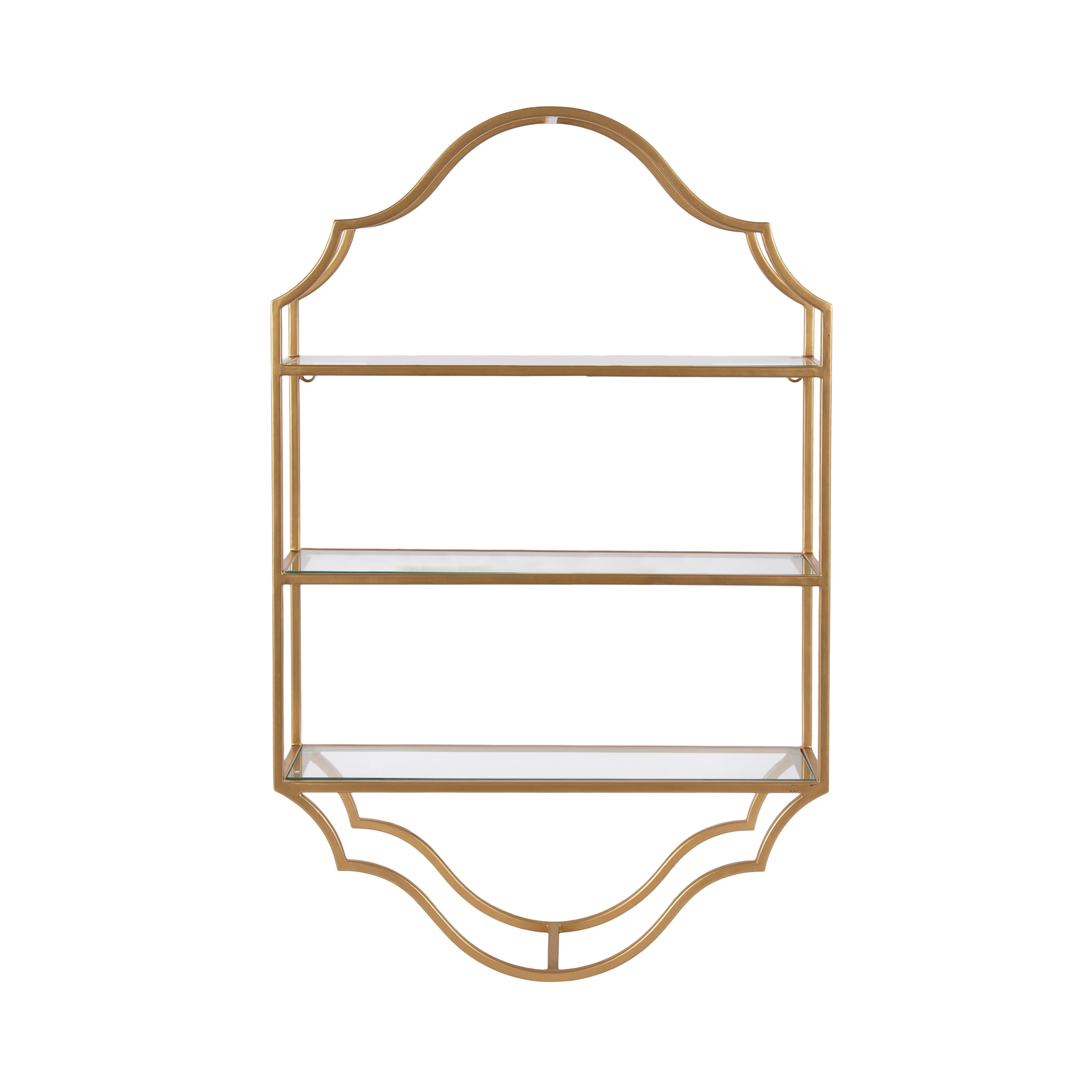 Kate and Laurel Leanna Scalloped Three-Tiered Wall Shelf, 20 x 32, Gold, Decorative Floating Shelf Storage and Wall Organizer for Bathroom Over Toilet Storage or Display