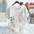 thumbnail image 6 of Wiyuqeen Women's Linen T Shirts Boho Floral Print T Shirts Crewneck Rolled Short Sleeve Graphic Tees Lightweight Ethnic Tops, 6 of 6