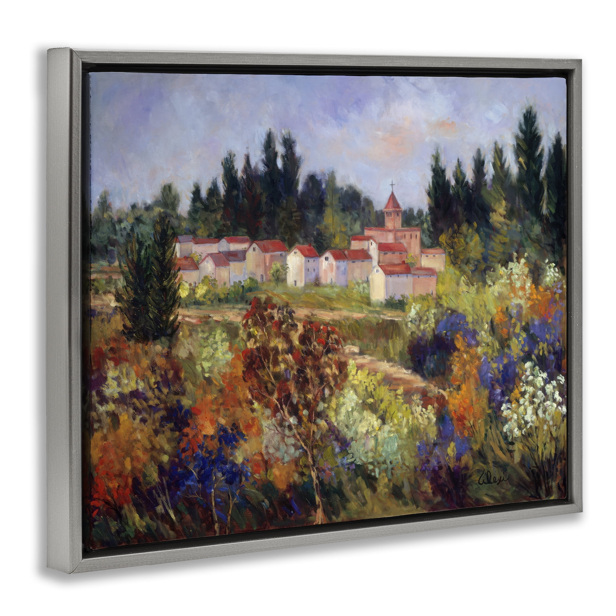 Stupell Industries Tuscan Countryside Garden Landscape & Nature Painting Gray Floater Framed Canvas Art Print Wall Art, 31 x 25