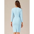 thumbnail image 4 of DARING DIVA Bodycon Round Neck 3/4 Sleeve Peplum Wear Sheath Dress M Sky Blue, 4 of 6