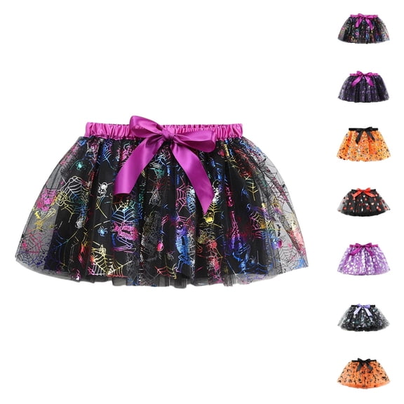 HJYCHN Skirts for Girls Halloween Print Mesh Tutu Skirt with Satin Bow for Carnival Party Performance Back to School Supplies for Girls 5-8 Years