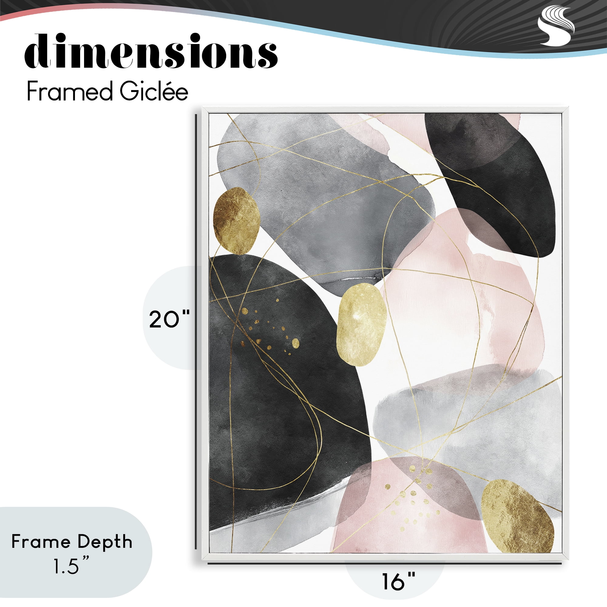 Stupell Industries Gilded Echoes Shapes White Framed Giclee Art, design by Svetlana Aleynikova