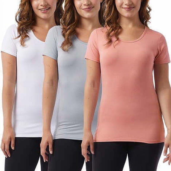 33 Degrees Ladies' Scoop Neck Short Sleeve Cool Tee, 3-pack (White/Blue/Pink, Medium)..