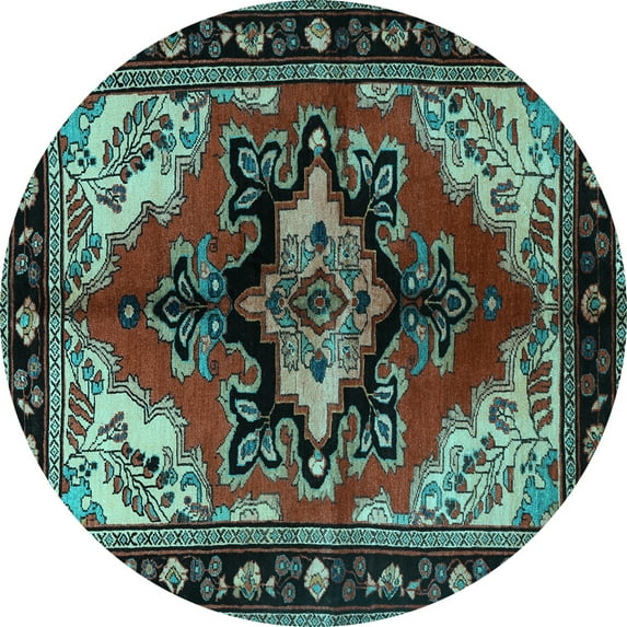 Ahgly Company Indoor Round Persian Light Blue Traditional Area Rugs, 5' Round