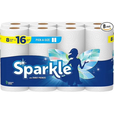Sparkle Pick-A-Size Paper Towels, 8 Double Rolls = 16 Regular Rolls, Everyday Value Paper Towel With Full And Half Sheets