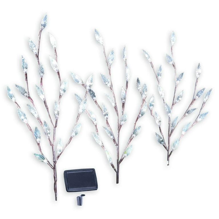 Bright Leaf Branch Solar Garden Lights with Adjustable Branches - Set of 3, Outdoor Decorative Accents