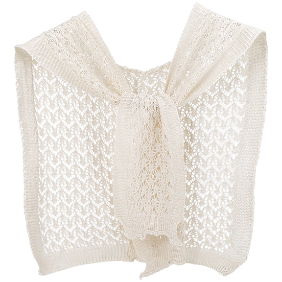 White Knit Shawl Wrap Crochet Sweater Shawls Hollow Knitted Casual Poncho Cape Scarf Blouse Shoulders Tied Detachable Knotted
