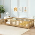 thumbnail image 2 of Sesslife Twin Size Floor Bed with Door and Fence, Wood Floor Platform Bed with Slats, Toddler Bed for Kids Boys Girls, Montessori Bed, No Box Spring Needed, Natural, 2 of 10