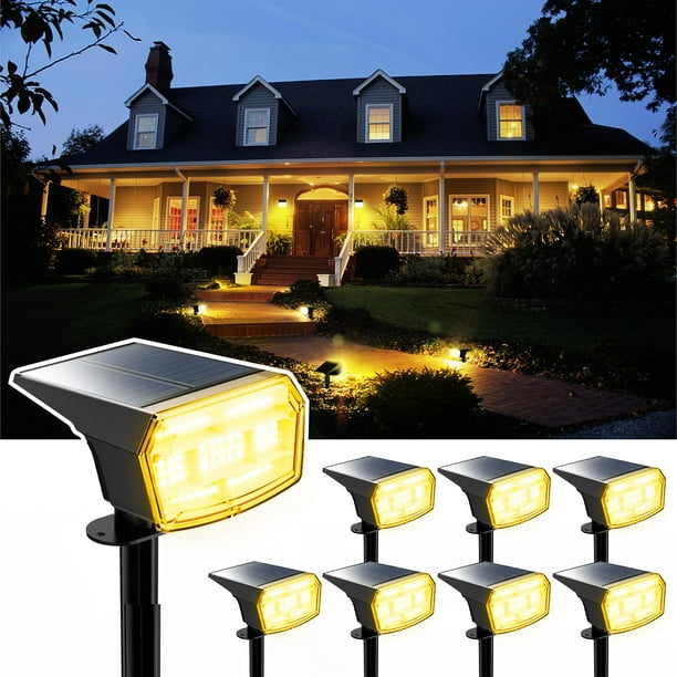 Focos solares HIBOITEC, 59 LED, impermeables, paquete de 8, color blanco cálido