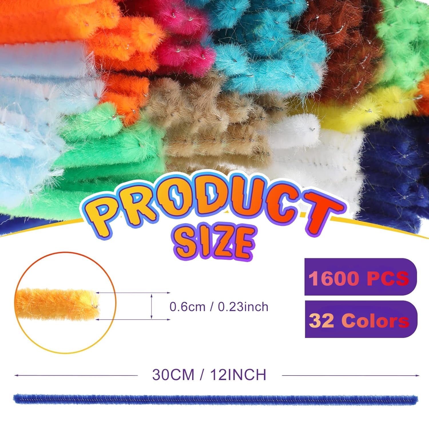 1600 Pcs 32 Colors Pipe Cleaners Chenille Stems Pipe Cleaners 6 mm X 12 Inch Craft Supplies Art Supplies For Kids Adults DIY Creative Decorations Creative DIY Projects Decorations