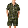 thumbnail image 3 of Leidass Short Sleeve Button Down Sleepwear Set for Men Pajama Set Lounge Set with Shorts Contrast Trim Relaxed Fit Green S, 3 of 4