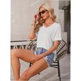 thumbnail image 5 of Women's V Neck T Shirts Casual Rolled Short Sleeve Side Split Summer Tops Loose Fit, 5 of 5
