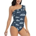 thumbnail image 3 of Rateoe Submarine With Periscope Pattern Women One Piece Swimsuits Tummy Control One Shoulder Bathing Suits Ruffle Swimwear-Medium, 3 of 6