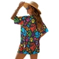 thumbnail image 2 of FKELYI Women's 2 Piece Set Short Sleeve Shirt & Shorts with Elastic Waist Summer Beachwear Colorful Dog Paw Print Soft Vacation Outfits Open Front Top Lounge Set, XL, 2 of 7
