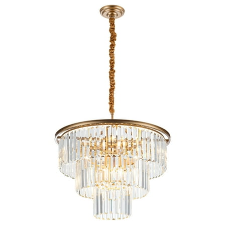 Wozzio Modern Crystal Chandelier Golden, 3 Tiers Ceiling Pendant Light Fixture, Round Crystal Pendant Light Hanging Lamp, For Living Room, Dining Room, Foyer, Bulb Not Included