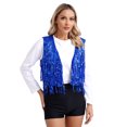 thumbnail image 2 of YONGHS Womens Sequin Fringe Vest Sparkle Open Front Waistcoat Party Prom Glitter Tassel Vest Royal Blue XXL, 2 of 7
