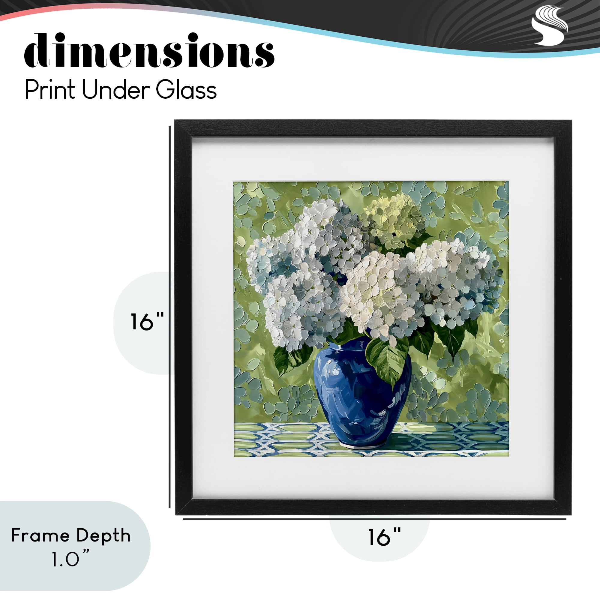 Stupell Industries White Hydrangeas in Blue Vase Black Framed Print Under Glass, design by Gina Kelly