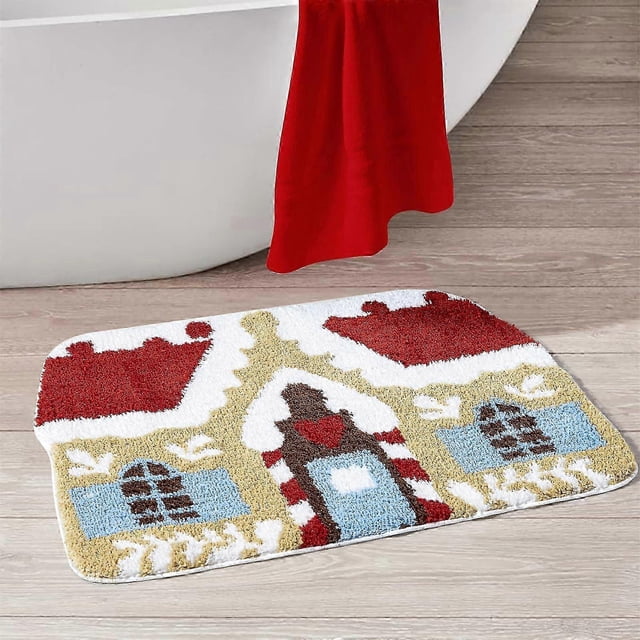 Cute Gingerbread House Christmas Rug 24'W x 31'L Non-Slip Plush for Bathroom Kitchen Holiday Bedroom Decor
