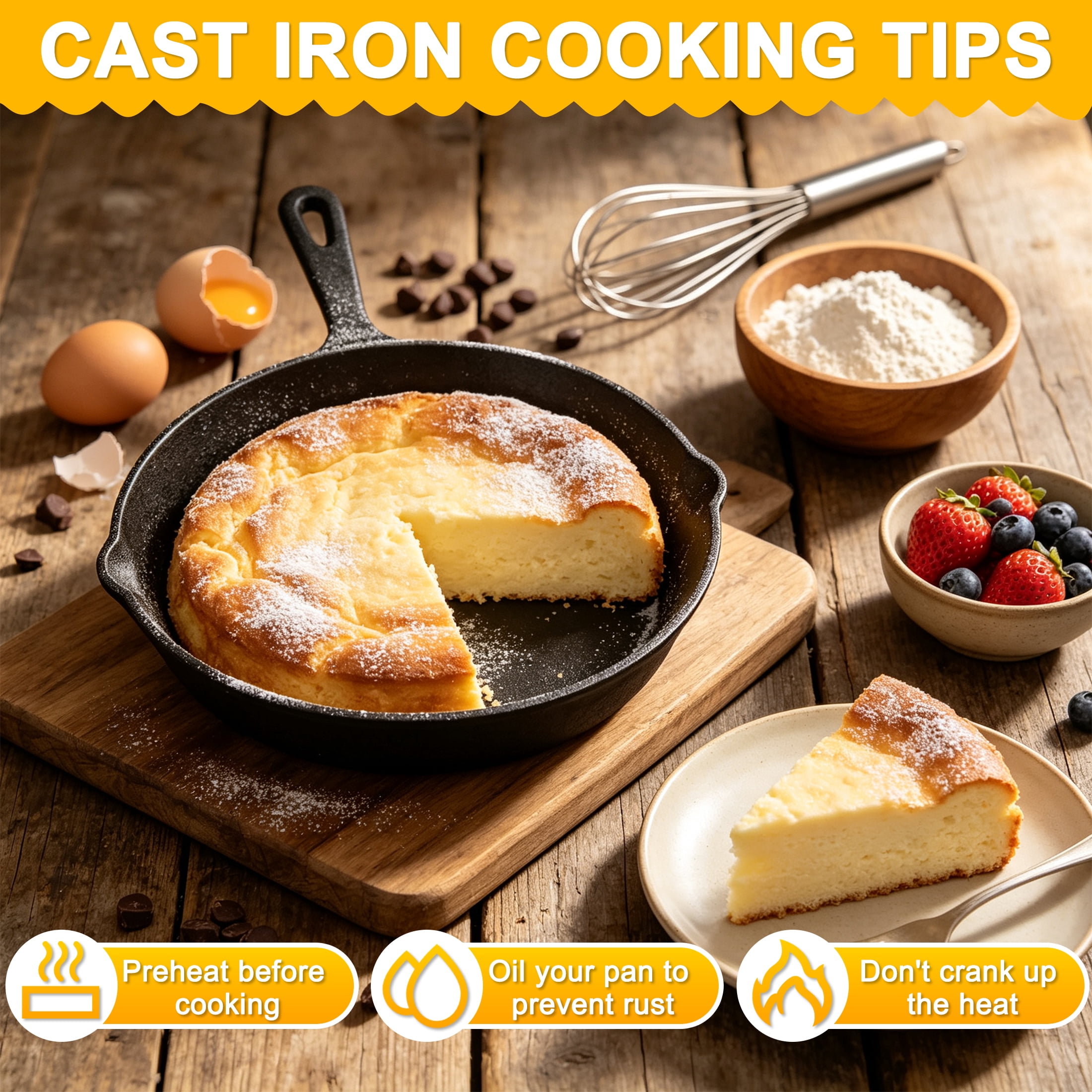 Cast iron Skillets 3 Piece Set, Heavy-Duty Professional Restaurant Chef Quality Pre-Seasoned Pan Cookware Set, 6", 8", 10" Pans For Frying, Saute, Cooking, Use Indoor/Outdoor, Oven, Grill