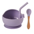 thumbnail image 1 of KAIYANG Juego de cubiertos y cucharas para niños de silicona con pajita (morado), 1 of 1