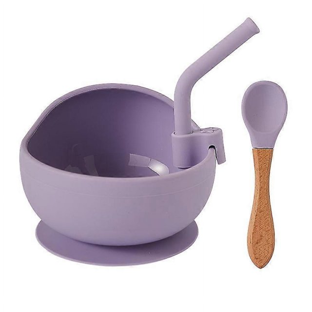 KAIYANG Juego de cubiertos y cucharas para niños de silicona con pajita (morado)