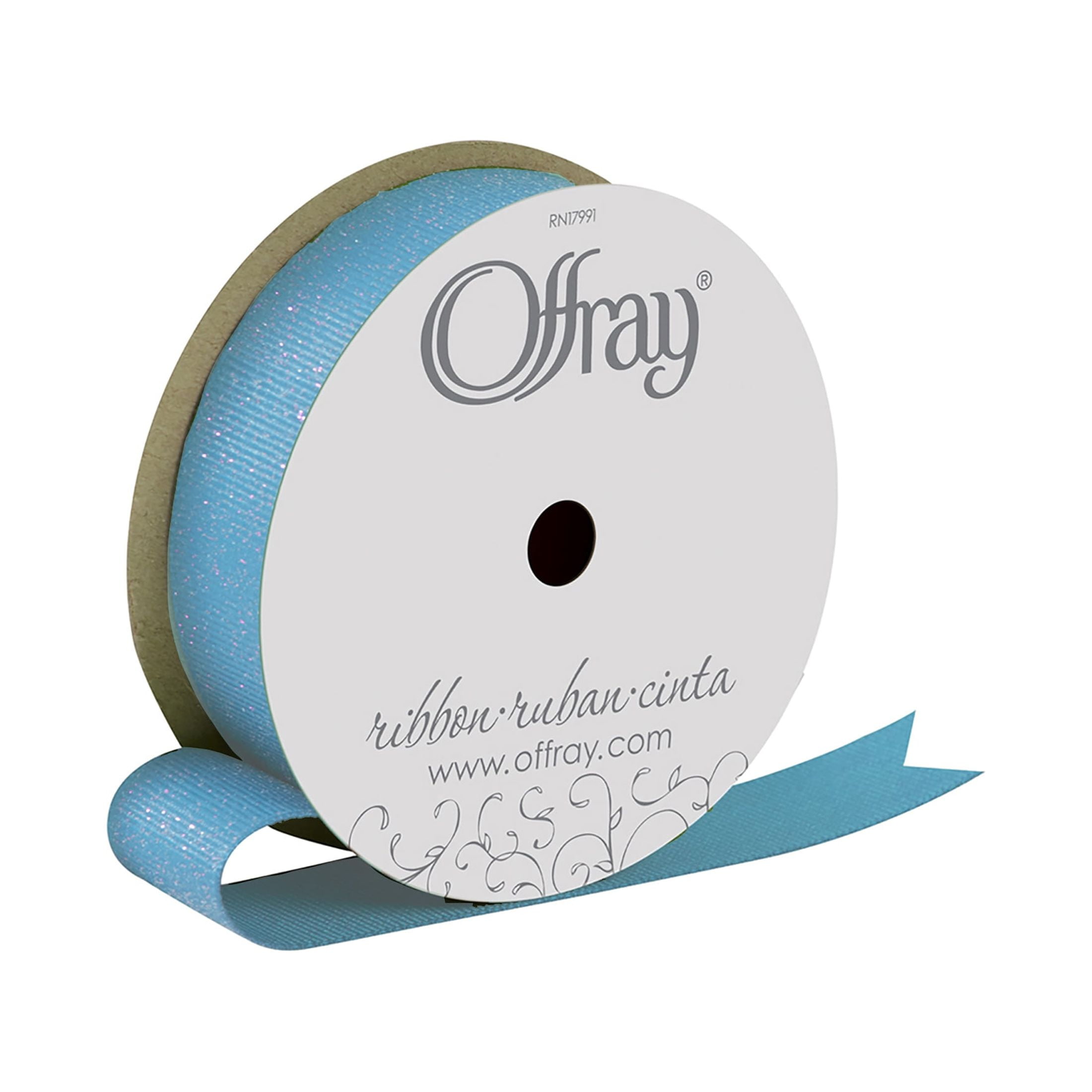 (1 pack) Offray Ribbon, Lagoon Blue 7/8 inch Grosgrain Glitter Polyester Ribbon, 9 feet