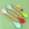 thumbnail image 5 of Soup Ladle 1Pcs Round Silicone Wooden Handle Soup Spoon Korean Ramen Noodles Bouillon Cooking Long Ladle Japanese Kitchen Tablespoons Tableware(Round Cyan), 5 of 8
