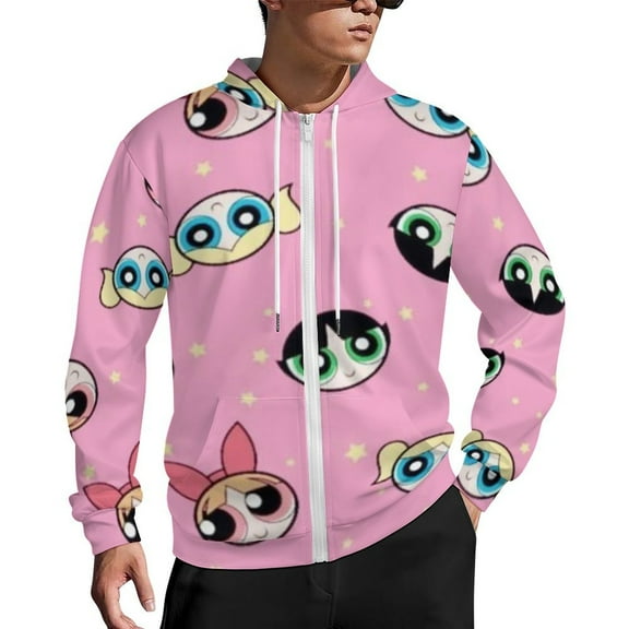 The Powerpuff Girls Zip Up Hoodies Unisex Realistic 3D Print Sweatshirt Long Sleeve Hooded Jacket Coat S