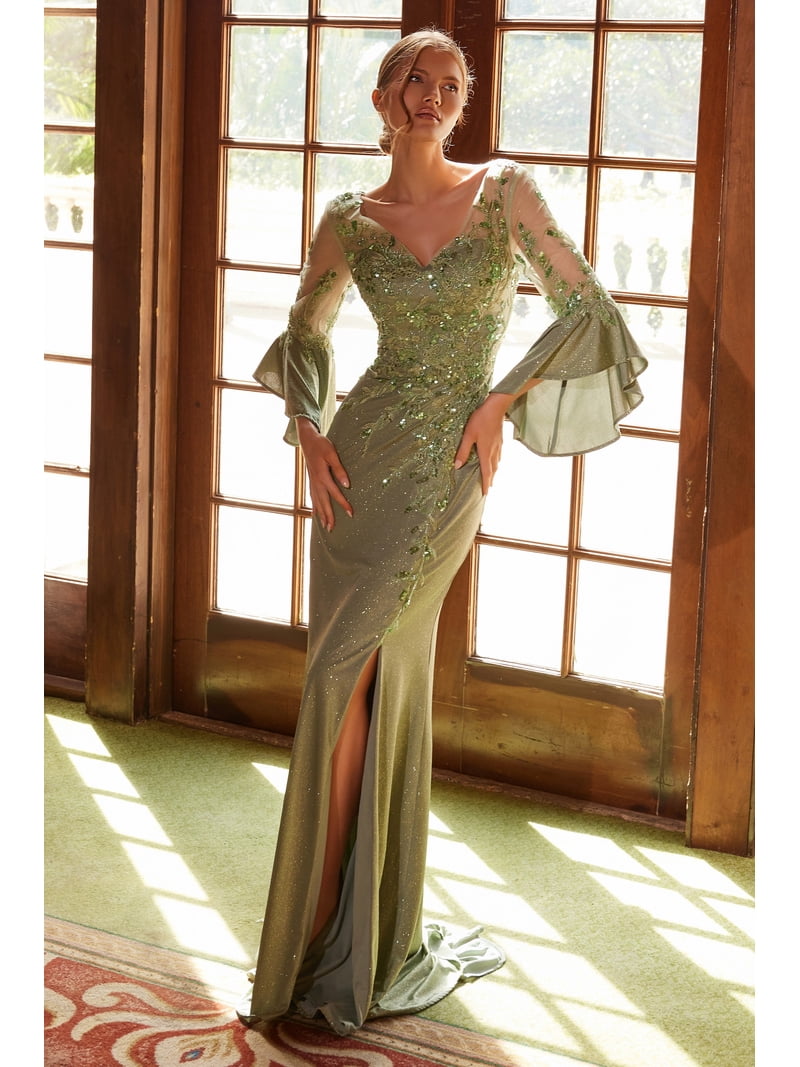 green emerald velvet dress Ladivine Dress CD0218, Formal Evening Gown main image 1